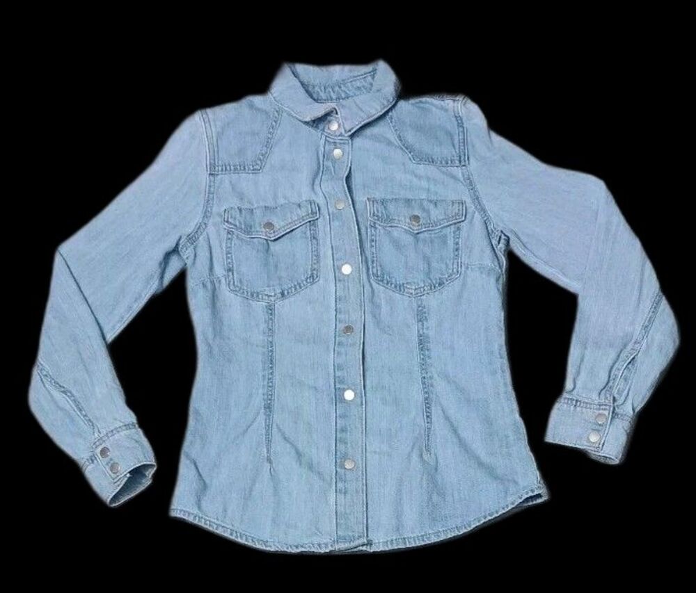 Universal Thread Snap Button Denim Trucker Western Shirt Size 4 Light Wash Boho - Picture 1 of 12